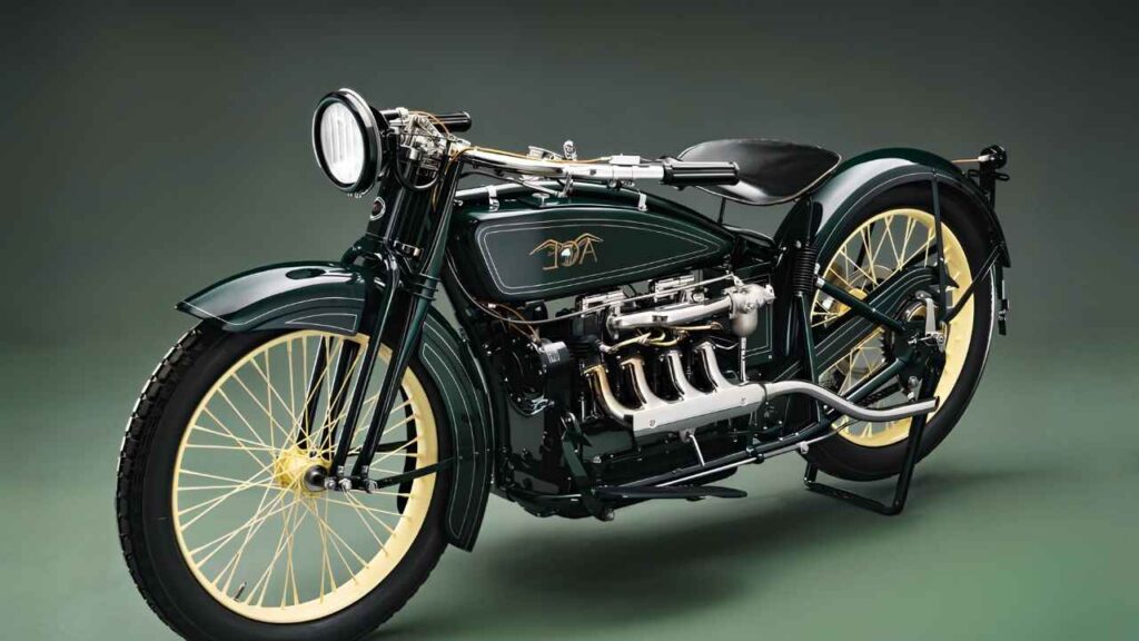 Vintage 1920s Ace Motor Corporation Inline Four-Cylinder Motorcycle – Classic American Engineering and Timeless Retro Design