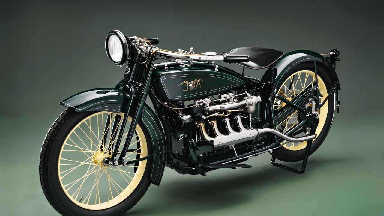 Vintage 1920s Ace Motor Corporation Inline Four-Cylinder Motorcycle – Classic American Engineering and Timeless Retro Design