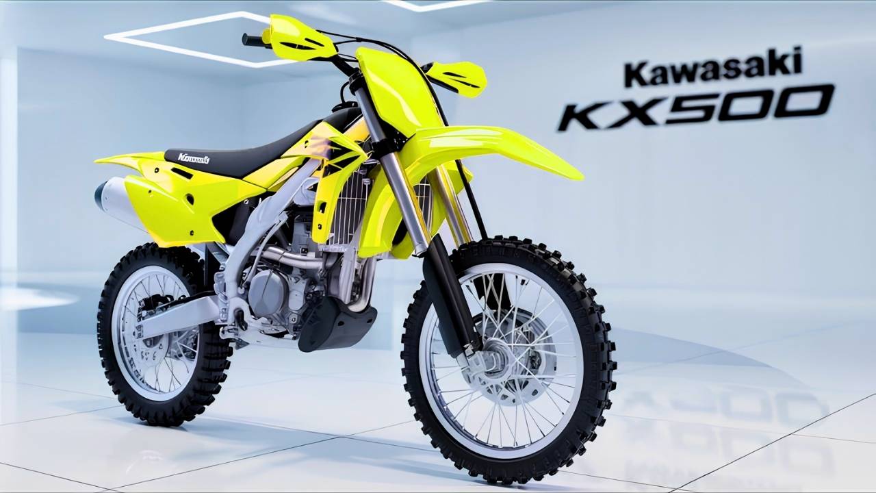 3D Rendered Kawasaki KX500 Motocross Bike Concept Design – High-Performance Off-Road Motorcycle with Modern Styling and Powerful Racing-Inspired Features